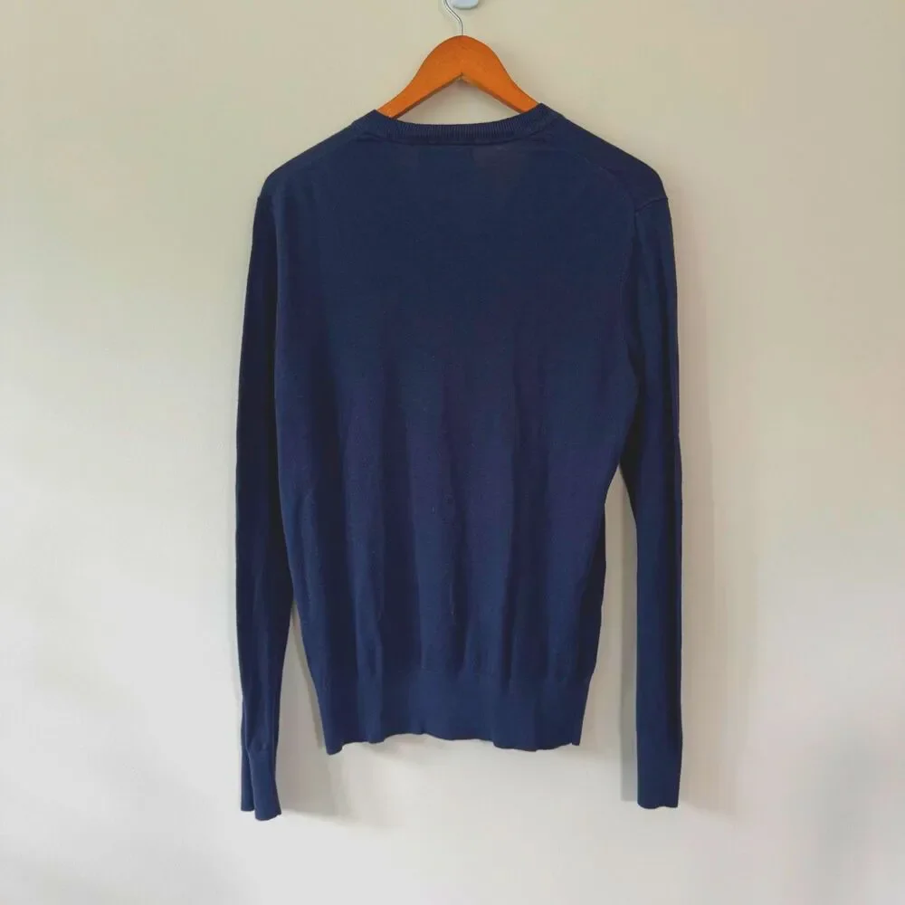 Banana Republic Men's Navy Blue Silk Linen V-Neck Sweater Medium